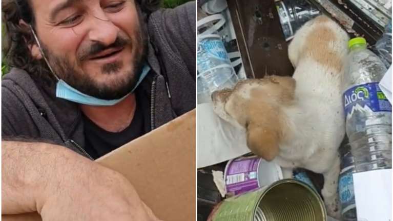 Πράξη ανθρωπιάς από τον Βασίλη Χαραλαμπόπουλο: Μπήκε σε κάδο με σκουπίδια να πάρει κουτάβι που είχαν πετάξει [βίντεο]