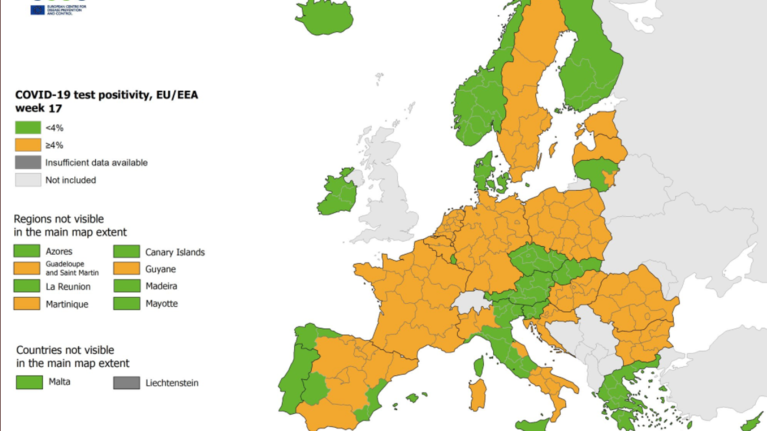 ECDC: Σταθερά κάτω από το 4% ο δείκτης θετικότητας στην Ελλάδα - Στο &quot;πράσινο&quot; όλη η χώρα