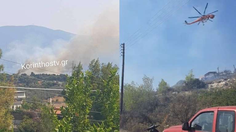 Φωτιά στους Αγίους Θεοδώρους: Επιχειρούν εναέρια μέσα- Δεν απειλούνται κατοικίες