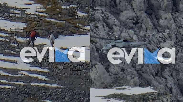 Εύβοια: Η στιγμή που ελικόπτερο παραλαμβάνει τον περιπατητή στο όρος Δίρφυς– Γλίστρησε στο χιόνι και έσπασε το πόδι του