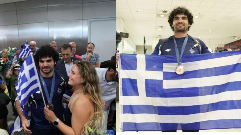Ολυμπιακοί Αγώνες 2024: Αποθέωση για τον χάλκινο Ολυμπιονίκη Θ. Τσελίδη στο &quot;Ελ. Βενιζέλος&quot; στην άφιξή του από το Παρίσι