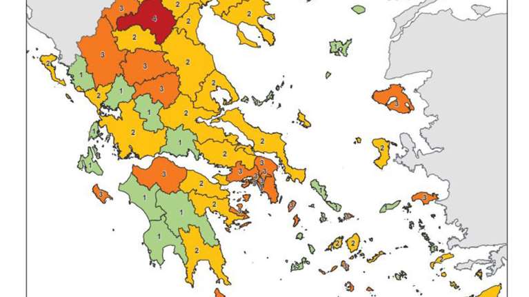 Κορονοϊός: Αυτές είναι οι &quot;κόκκινες&quot; και πορτοκαλί περιοχές στην Ελλάδα - Ο χάρτης υγειονομικής ασφάλειας