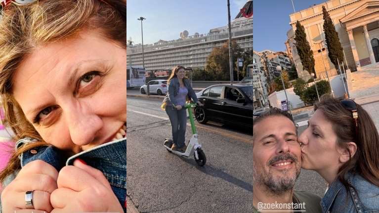 Ξέγνοιαστες στιγμές για τη Ζωή Κωνσταντοπούλου στον Πειραιά: Πατίνι και φιλιά στον Διαμαντή Καραναστάση