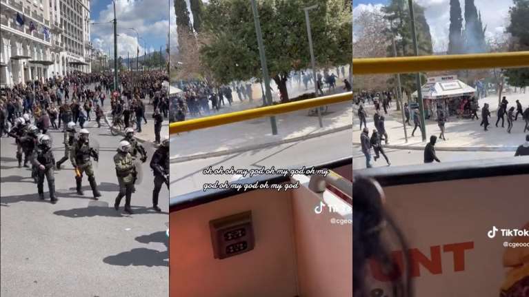 Επεισόδια στο Σύνταγμα: Τουρίστριες σε ανοιχτό λεωφορείο έπεσαν μέσα στις μολότοφ και τα χημικά- &quot;Παραλίγο να πεθάνουμε&quot;