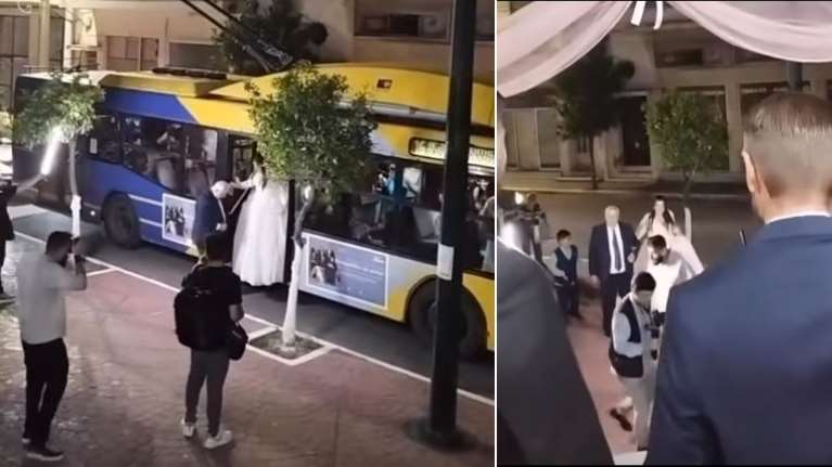 Πειραιάς: Η νύφη πήγε στην εκκλησία με... το τρόλεϊ της γραμμής [Βίντεο]
