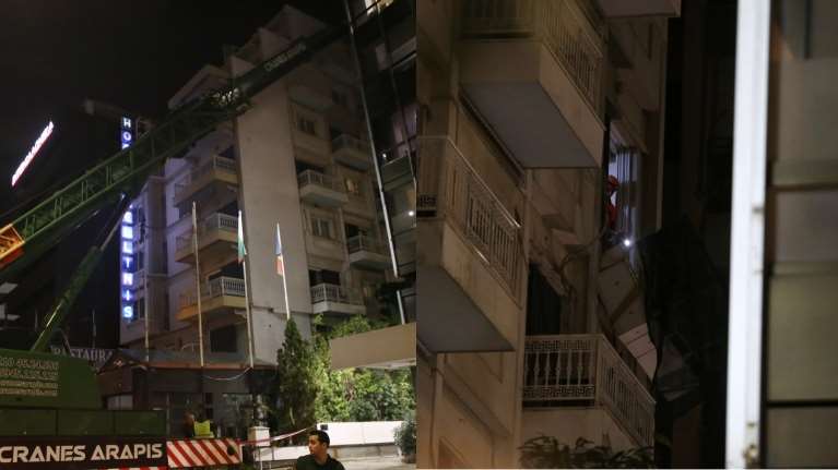 Συγγρού: Ξήλωσαν επιτέλους το "αιωρούμενο" μπαλκόνι του ξενοδοχείου, μετά από τρεις μέρες [Εικόνες]