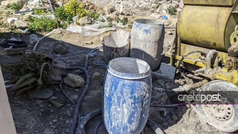 Αυτό είναι το εργοτάξιο με το βαρέλι ασβεστόνερου που έπεσε μέσα το δίχρονο παιδί στην Κρήτη [εικόνες]