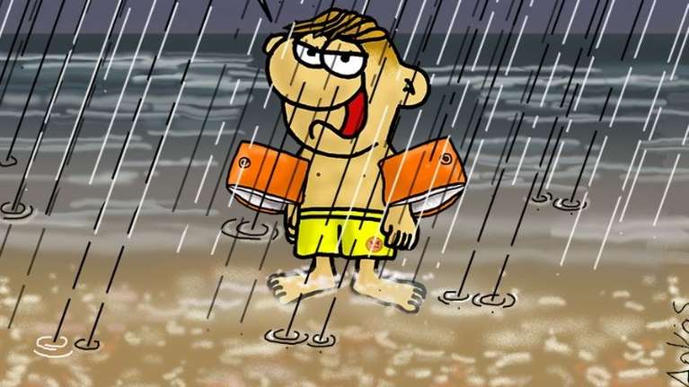 Το "δράμα" του Θανασάκη στη βροχή - Το σκίτσο του Αρκά για τον... φθινοπωρινό καιρό το καλοκαίρι