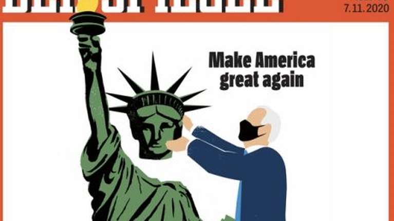 Εξώφυλλο του Spiegel: Ο Τζο Μπάιντεν βάζει πίσω στη θέση του το κεφάλι του Αγάλματος της Ελευθερίας