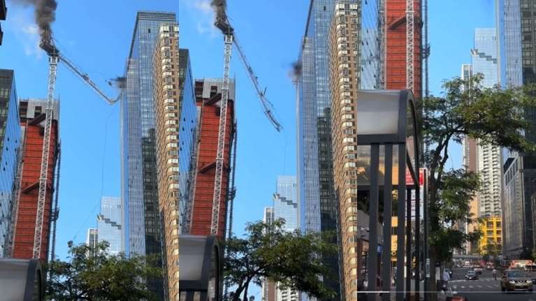 Τρόμος στο Μανχάταν: Γερανός καταρρέει και χτυπά σε ουρανοξύστη - Πανικόβλητοι οι πεζοί τρέχουν να σωθούν καθώς πέφτει [Βίντεο]