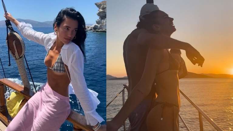 Ντούα Λίπα: Στην αγκαλιά του Ρομέν Γαβρά με φόντο το ηλιοβασίλεμα και τα γαλανά νερά της Πελοποννήσου [Εικόνες]