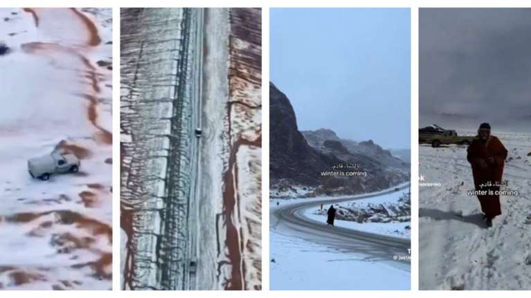 Εντυπωσιακό: Χιονοθύελλα σε έρημο της Σαουδικής Αραβίας - Αμμώδεις αμμόλοφοι καλύφθηκαν από πυκνό χιόνι [εικόνες]