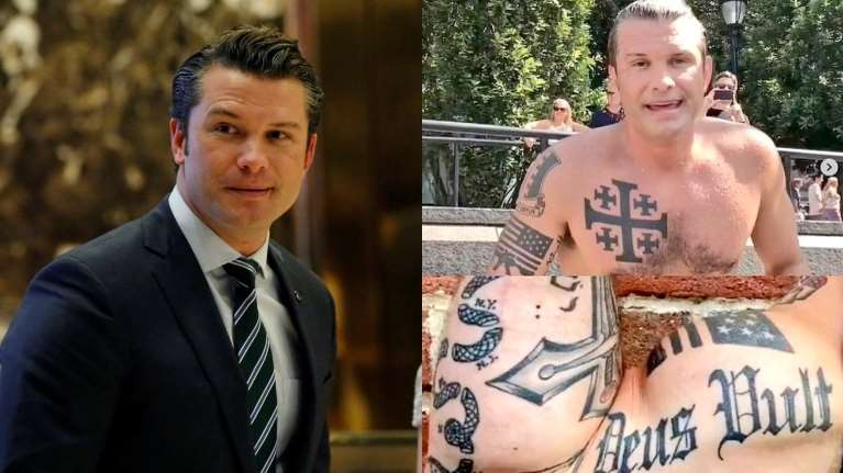 Σταυρό της Ιερουσαλήμ, ημιαυτόματο όπλο, ελληνικά γράμματα - Τα τατουάζ του νέου υπουργού Άμυνας του Τραμπ τρομάζουν