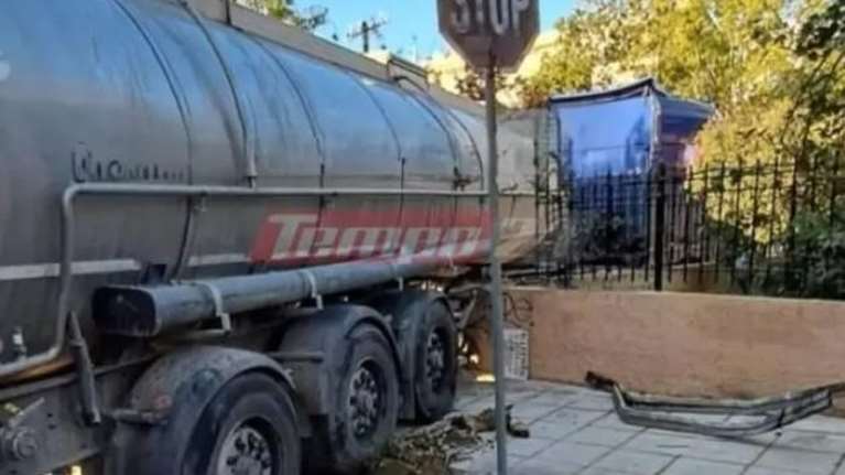 Σοβαρό τροχαίο στην Πάτρα: Βυτιοφόρο "εισέβαλε" σε αυλή σπιτιού