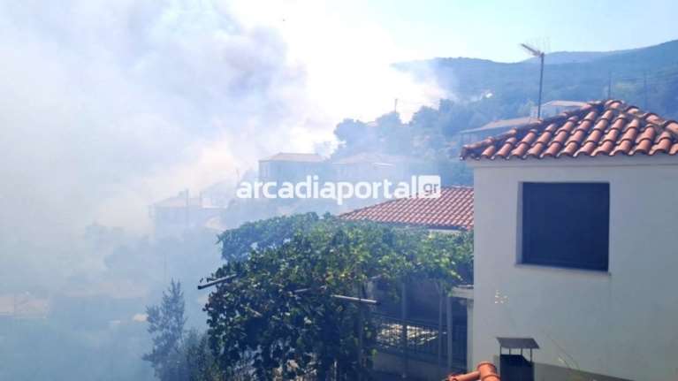 Φωτιά στην Αγία Σοφία Αρκαδίας - Οι φλόγες απειλούν σπίτια [βίντεο]