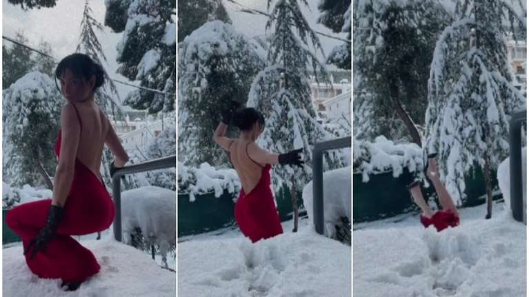 Δήμητρα Αλεξανδράκη: Επική τούμπα με τουαλέτα και ψηλοτάκουνα στα χιόνια - &quot;Ηθελα να το παίξω γκόμενα...&quot; [βίντεο]