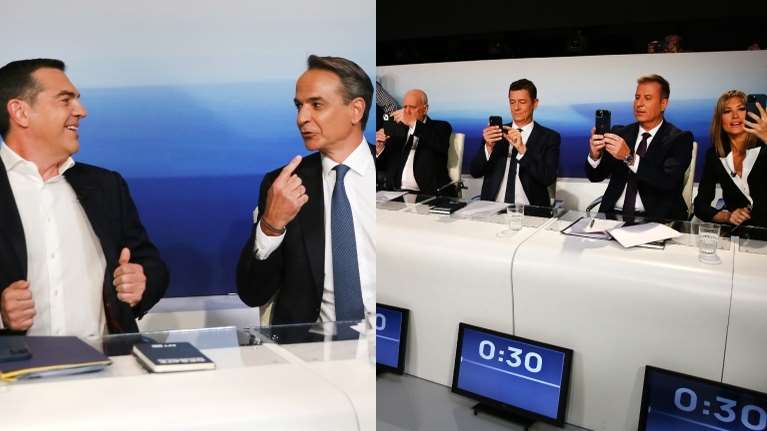 Debate: Τα χαμόγελα μεταξύ Μητσοτάκη-Τσίπρα, ο &quot;σφιγμένος&quot; Ανδρουλάκης και οι selfies των δημοσιογράφων [Εικόνες]