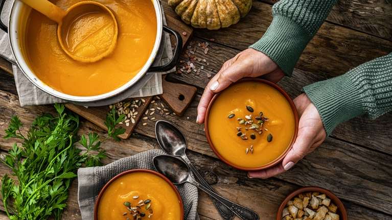 Ζεστή και θρεπτική βελουτέ σούπα με κολοκύθα &amp; γλυκοπατάτα - Ό,τι πρέπει για τον χειμώνα