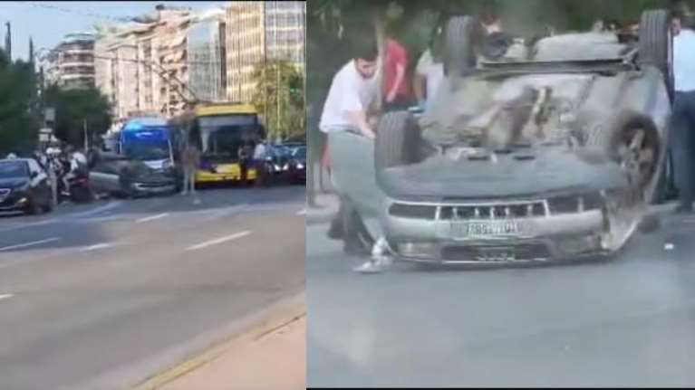 Σοβαρό τροχαίο στη Βασιλίσσης Σοφίας: Αναποδογύρισε αυτοκίνητο έξω από το Ιπποκράτειο