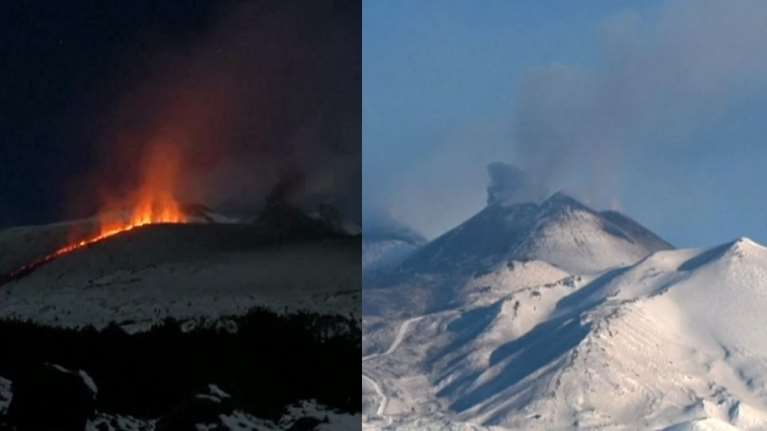 Φωτιά πάνω στο χιόνι - Η Αίτνα &quot;ξύπνησε&quot; και δίνει φαντασμαγορικές εικόνες