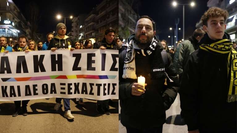 Άλκης Καμπανός: Λαοθάλασσα στη σιωπηρή πορεία- Φαναράκια, φανέλες και του ΠΑΟΚ, συμβολικοί πανσέδες [Εικόνες-Βίντεο]