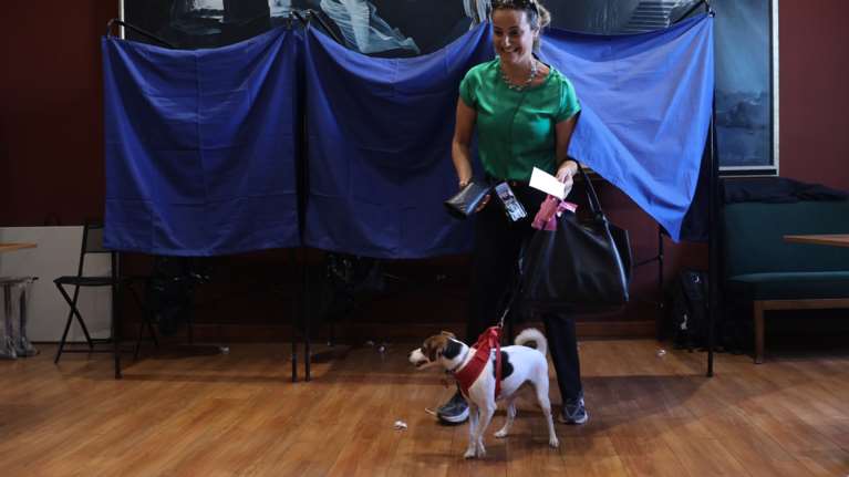 Εκλογές ΠΑΣΟΚ: Με τα παιδιά  και τα κατοικίδιά τους στην κάλπη οι ψηφοφόροι - Εικόνες