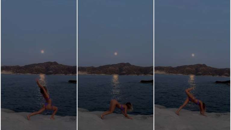Γιόγκα με μαγιό στο φως του φεγγαριού κάνει η Κλέλια Ανδριολάτου στην Κίμωλο [εικόνες - βίντεο]