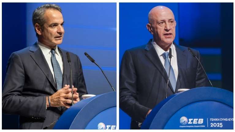 ΣΕΒ: Το μήνυμα Μητσοτάκη για σταθερότητα και η διαμαρτυρία Θεοδωρόπουλου για τα πρόστιμα στα σούπερ μάρκετ