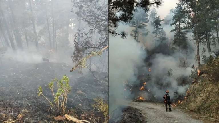 Σε εξέλιξη η πυρκαγιά στα Πιέρια Όρη - Οι έντονες κλίσεις και η πλούσια φυτοκάλυψη της περιοχής δυσκολεύουν την κατάσβεση