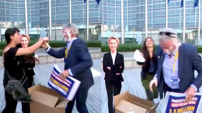 Ακτιβίστριες πέταξαν πίτες με κρέμα στο πρόσωπο του αφεντικού της "Ryanair" "- "Στην Ιρλανδία έχουμε καλύτερη"