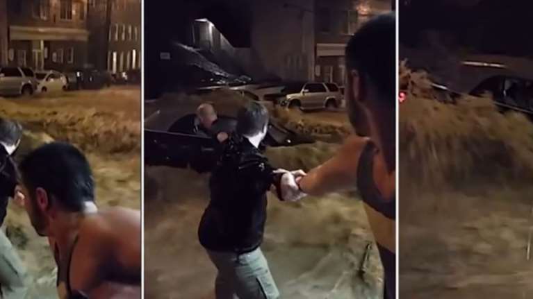 Δραματική διάσωση γυναίκας από πλημμυρισμένο ΙΧ  - βίντεο -