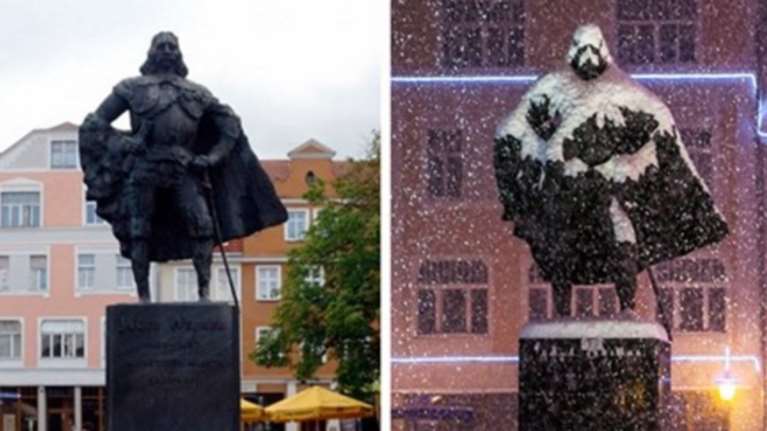 Το πολωνικό άγαλμα που μεταμορφώθηκε σε Νταρθ Βέιντερ μετά τη χιονόπτωση