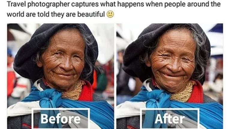 Η φωτογραφία μιας γυναίκας μόλις ακούει το &quot;Είσαι τόσο όμορφη&quot;