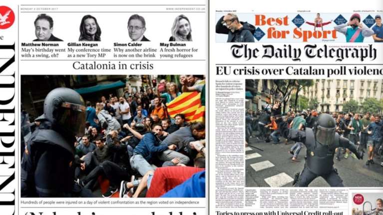 Πρωτοσέλιδα-κόλαφος για την «ωμή βία» στην Καταλονία