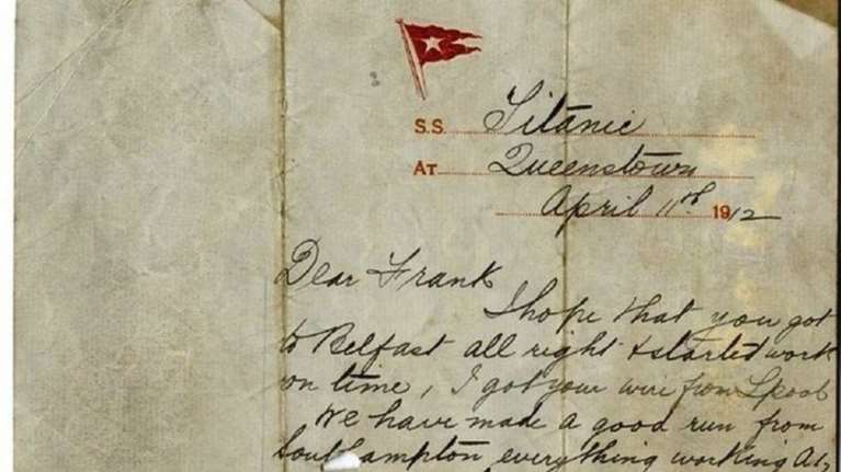 Σε δημοπρασία επιστολή επιβάτη του Τιτανικού:Αν όλα πάνε καλά,θα φθάσουμε..