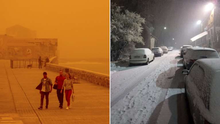 Στην Κρήτη αφρικανική σκόνη, στη Φλώρινα έριξε ...χιόνι