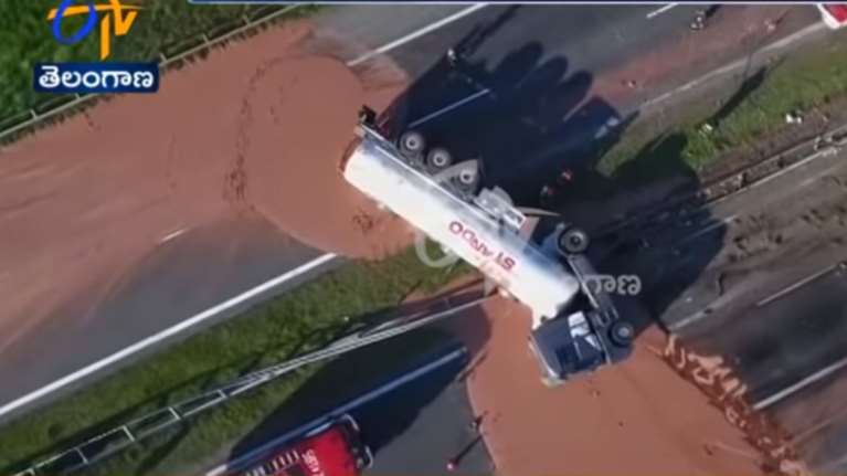 Πολωνία: Τόνοι καυτή σοκολάτα στην άσφαλτο μετά από ανατροπή βυτιοφόρου