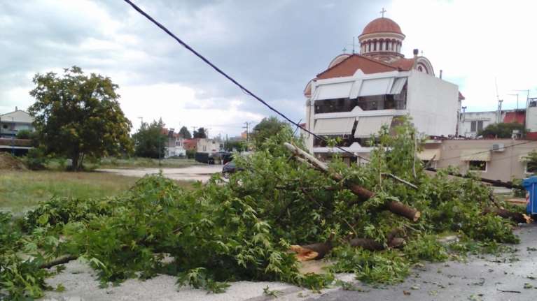 Μπουρίνι στη Λάρισα: Κολώνα της ΔΕΗ έπεσε σε αυτοκίνητο  - Εικόνες