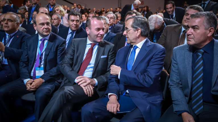 Συνάντηση Κυρ. Μητσοτάκη και Αντ. Σαμαρά με τον Μάνφρεντ Βέμπερ