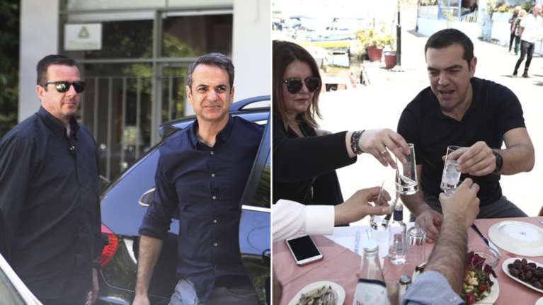 Χαλαρές στιγμές για τους πολιτικούς αρχηγούς πριν τις κάλπες