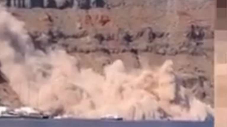 Σαντορίνη: Βίντεο από κατολίσθηση στη Θηρασιά - Προκλήθηκαν ζημιές σε καταστήματα