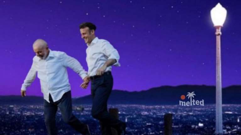 Πώς απαντά ο Μακρόν στα σχόλια για τον &quot;γάμο&quot; του με τον Βραζιλιάνο Λούλα ντα Σίλβα: &quot;Ναι, έγινε!&quot; και κάνει share αφίσα αλά La La Land