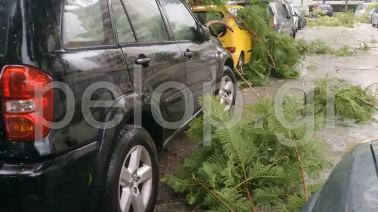 Βίντεο από την ανεμοθύελλα στην Πάτρα: Πτώσεις μεγάλων δέντρων, ζημιές σε αυτοκίνητα, σήκωσε καρέκλες