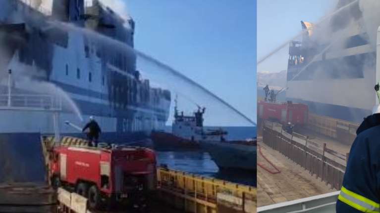 Κέρκυρα: Μονάδα Υποβρυχίων Αποστολών θα ανέβει στο φλεγόμενο πλοίο για τον απεγκλωβισμό των οδηγών από το γκαράζ