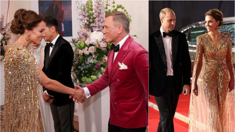 Δούκισσα από ατόφιο χρυσάφι: Η Κέιτ Μίντλετον έλαμψε με χρυσό cape dress στην πρεμιέρα του James Bond