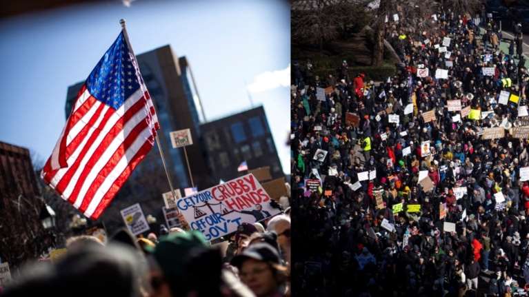 Εξαλλοι χιλιάδες διαδηλωτές με τον Τραμπ που τους απέλυσε από το Δημόσιο: &quot;Αμερική, ξύπνα! Γίνεται πραξικόπημα&quot; [βίντεο]