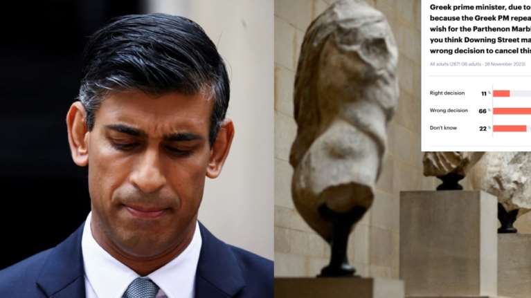 Οι Βρετανοί &quot;αδειάζουν&quot; τον Σούνακ: Το 66% θεωρεί ότι έπρεπε να συναντηθεί με τον Μητσοτάκη - Υπέρ της επιστροφής των Γλυπτών το 49% [Poll]