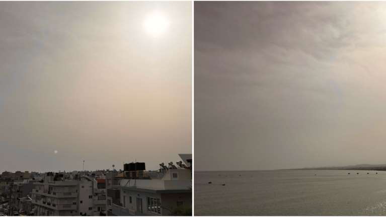 Καιρός: &quot;Κρύφτηκε&quot; ο ήλιος στην Κρήτη από την αφρικανική σκόνη - Ζέστη με πάνω από 28 βαθμούς και τη νύχτα