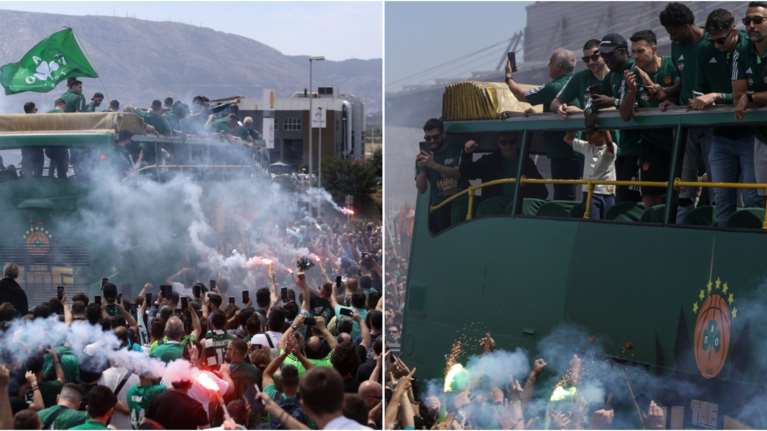 Στην Αθήνα ο &quot;Επτάστερος&quot;: Έφτασε στο ΟΑΚΑ το πούλμαν με παίκτες και Αταμάν - Παροξυσμός από τους οπαδούς του