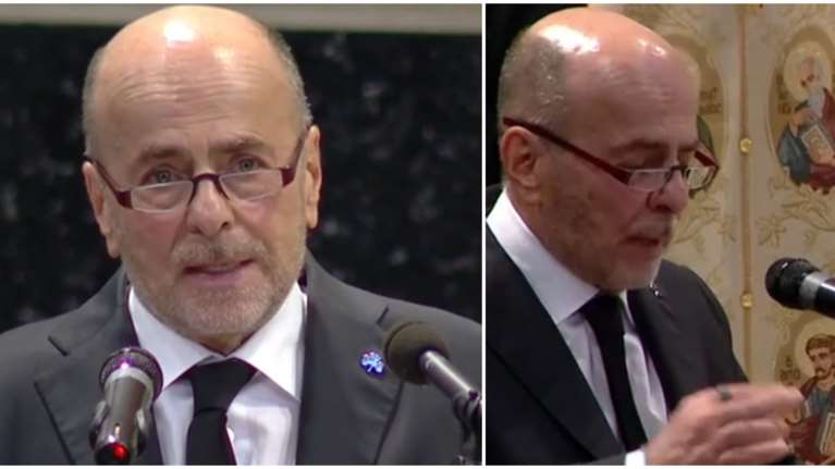 Κηδεία Μίμη Δομάζου: Η στιγμή που λυγίζει ο Γιάννης Αλαφούζος - Τα δάκρυα στον επικήδειο για τον &quot;στρατηγό&quot; [βίντεο]